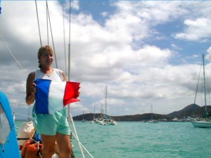 Making the courtesy flag for the French islands