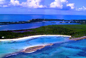 Overhead shot of Green Turtle Cay, a very popular cruising destination.